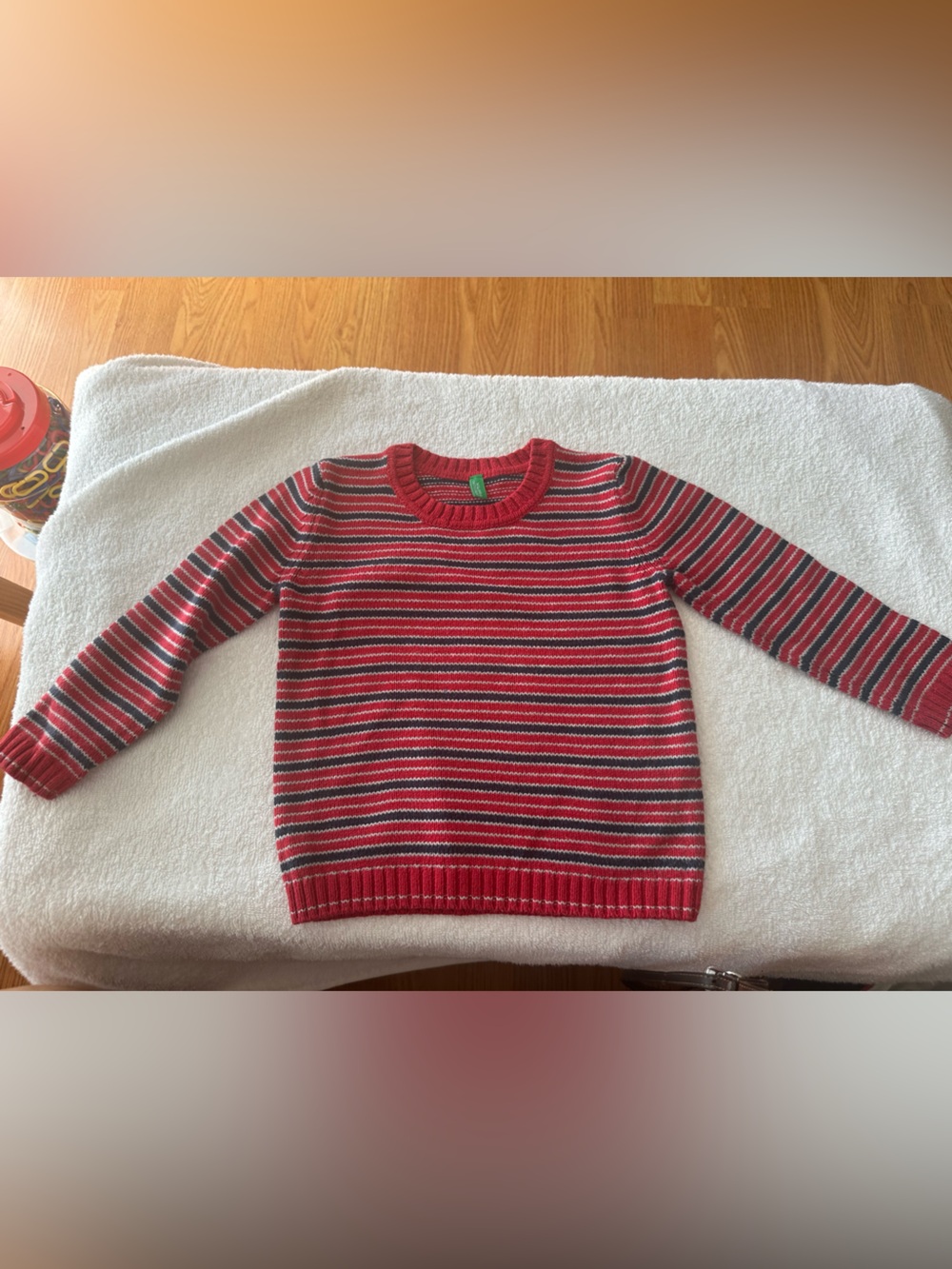 United Colors Of Benetton Red & Gray Striped Kids Sweater